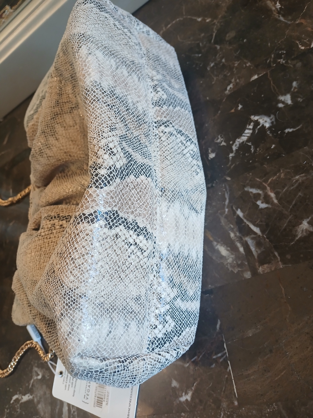 Urban Expressions Vegan Snake-Print Crossbody in Beige and Black with Gold Chain - Picture 9 of 14
